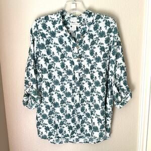 Cynthia Rowley 100% linen green floral tunic blouse, Size 2X, cottagecore